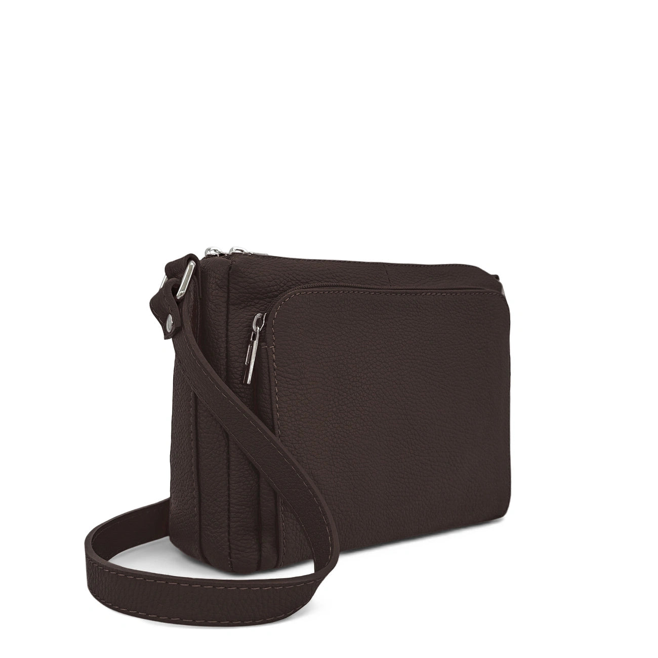 Sac trotteur à bandoulière en cuir grainé MANHATTAN Marron chocolat