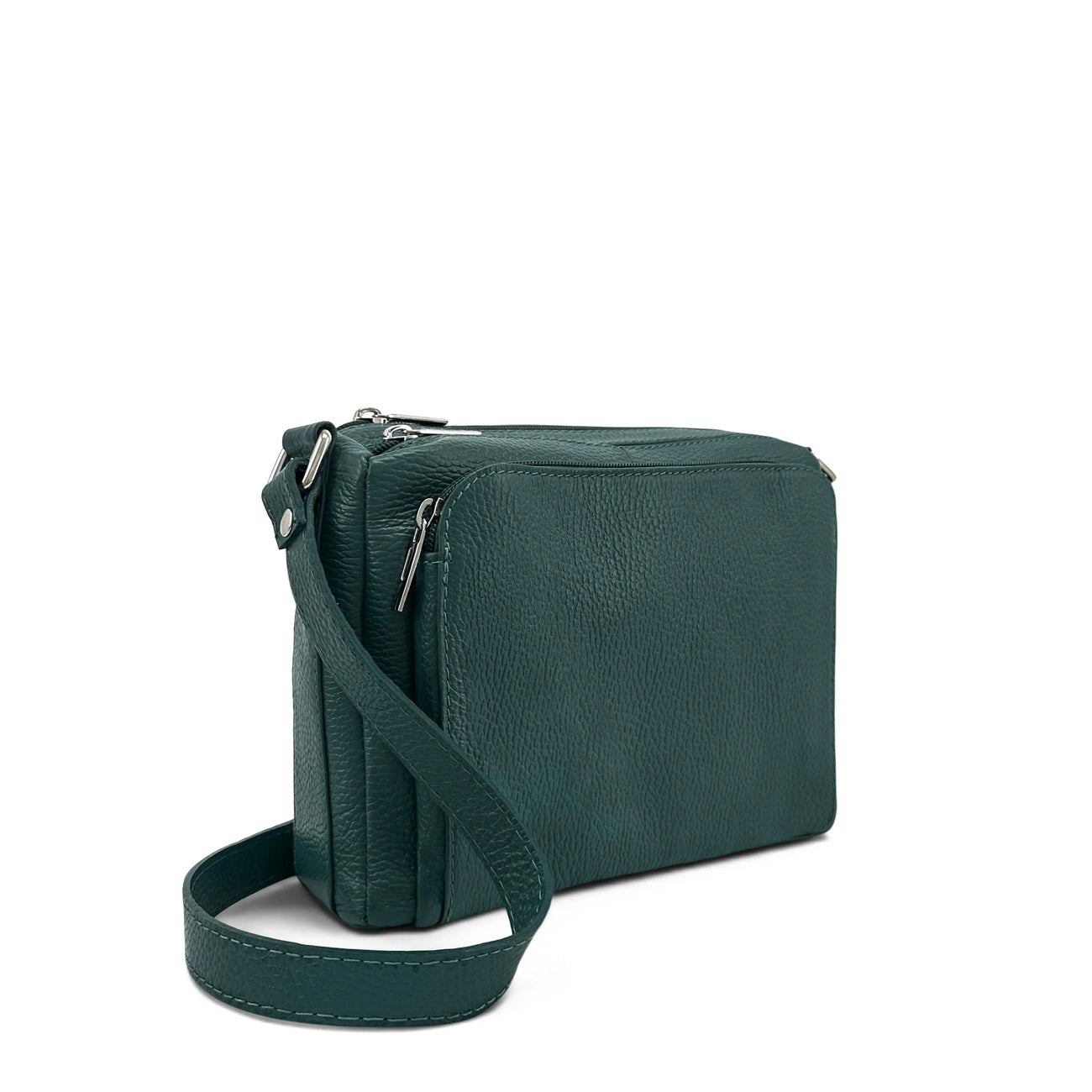 Sac trotteur à bandoulière en cuir grainé MANHATTAN Bleu vert canard
