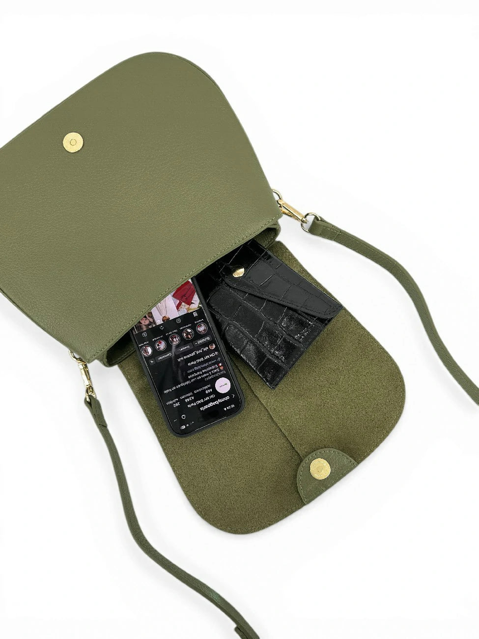 Handtasche aus genarbtem Leder LOUIE Khakigrün