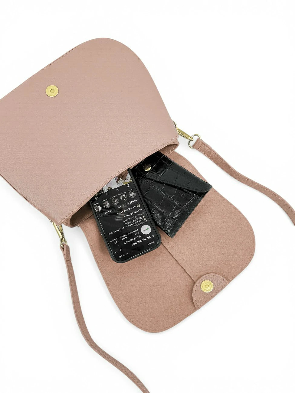 Handtasche aus genarbtem Leder LOUIE Nude-Rosa
