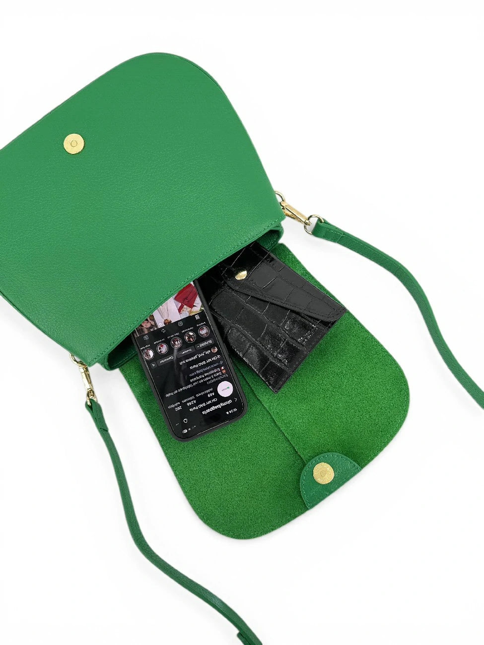Handtasche aus genarbtem Leder LOUIE Englischgrün
