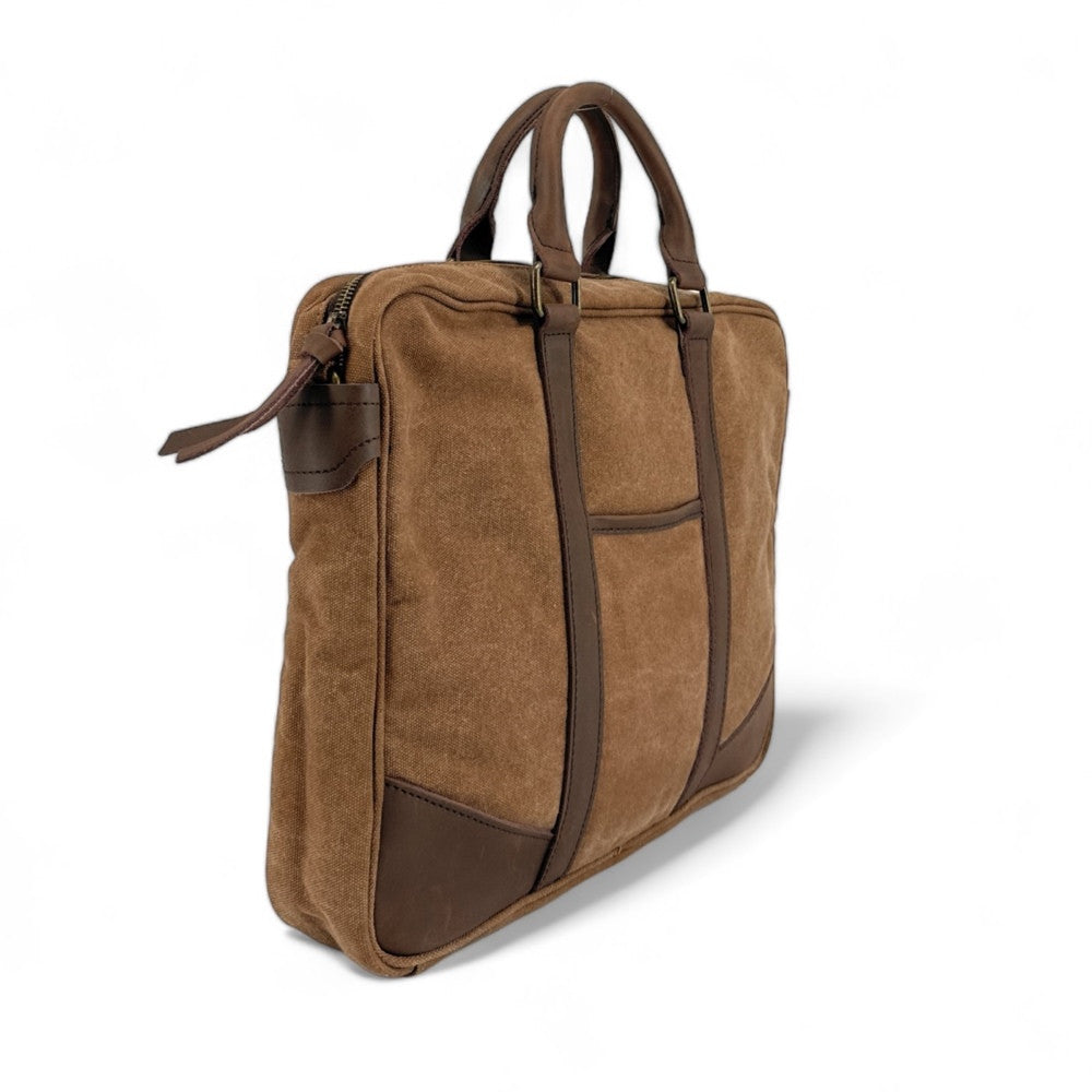 Sacoche en cuir et toile LOMBOK Camel foncé