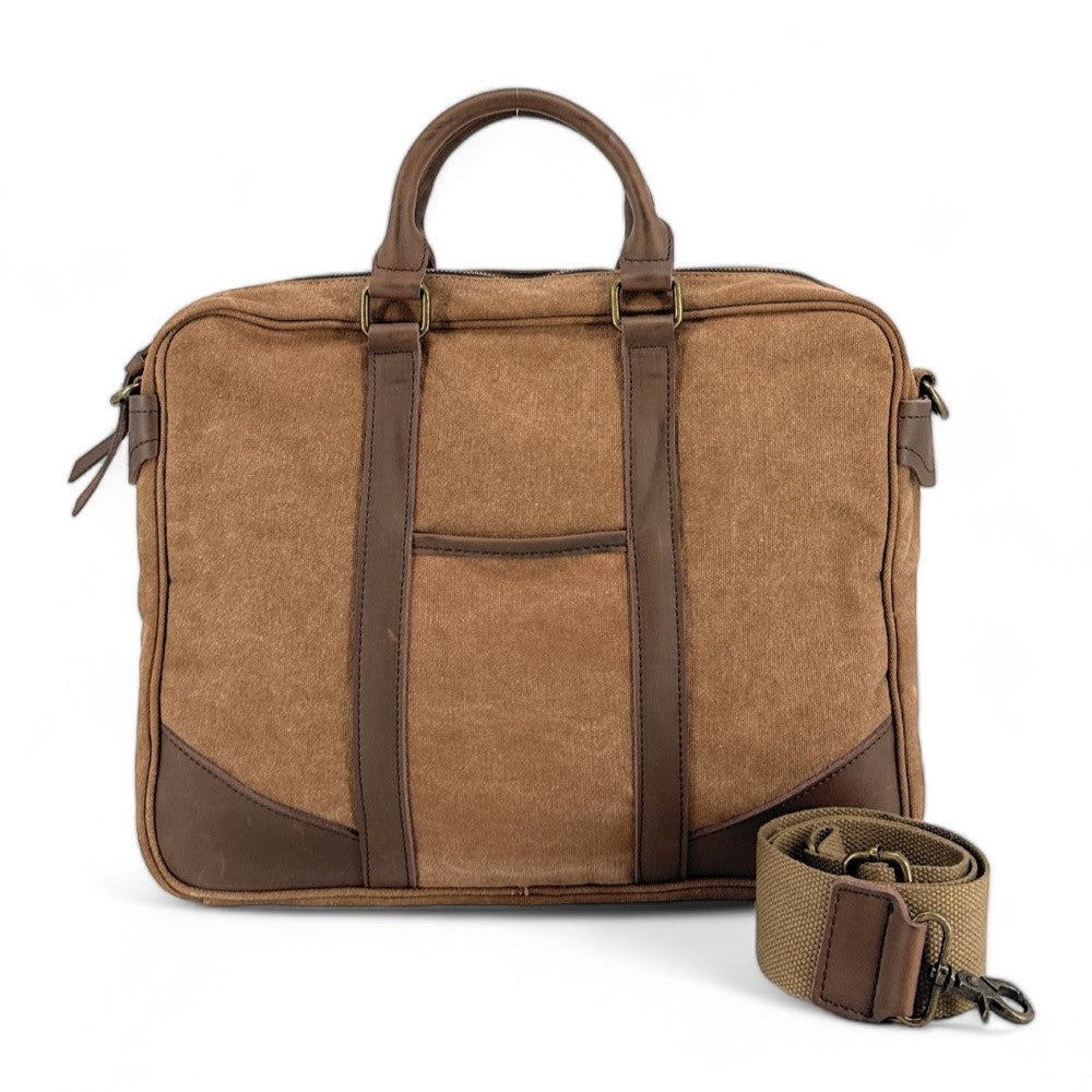 Sacoche en cuir et toile LOMBOK Camel foncé