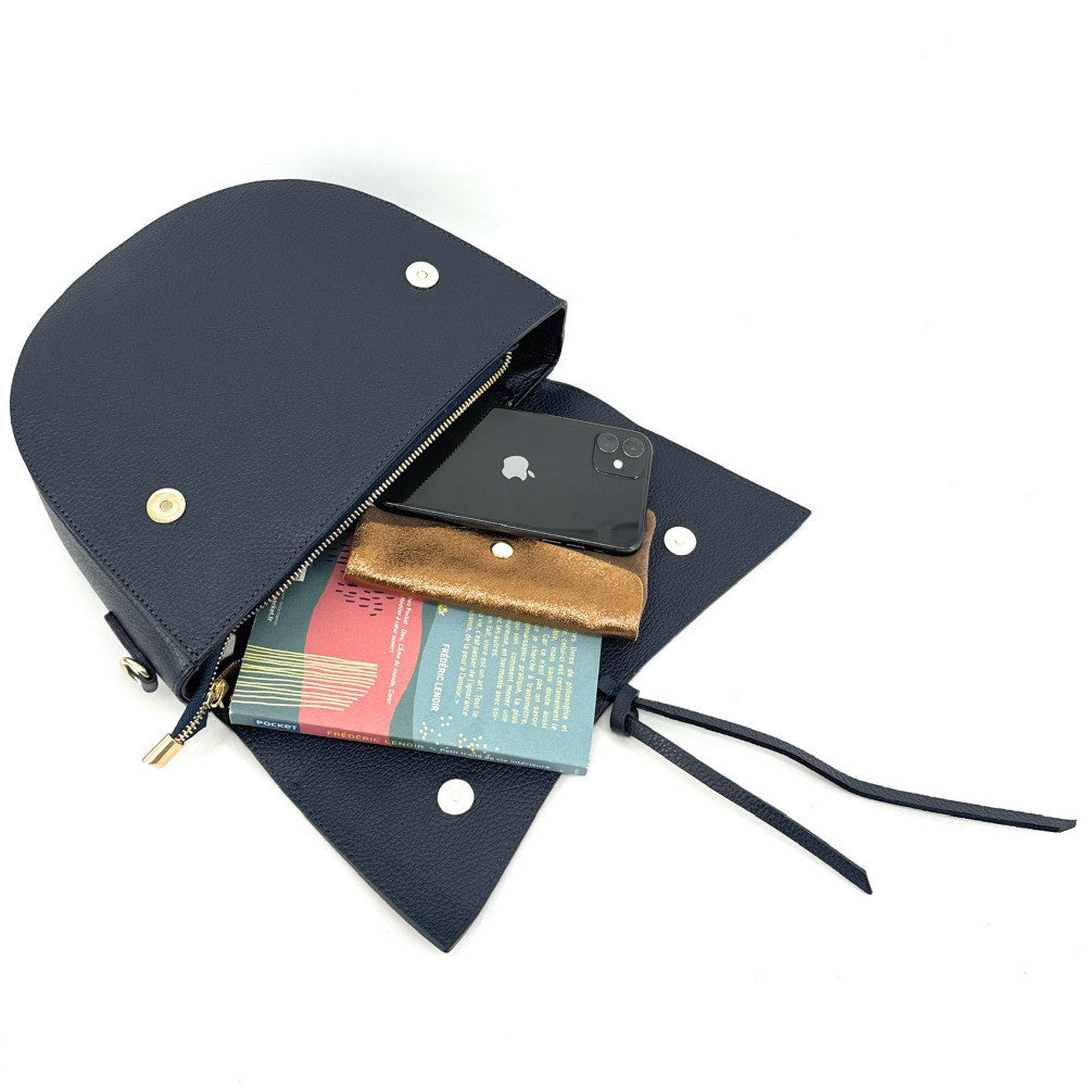 Sac besace en cuir grainé ECLIPSE Bleu marine