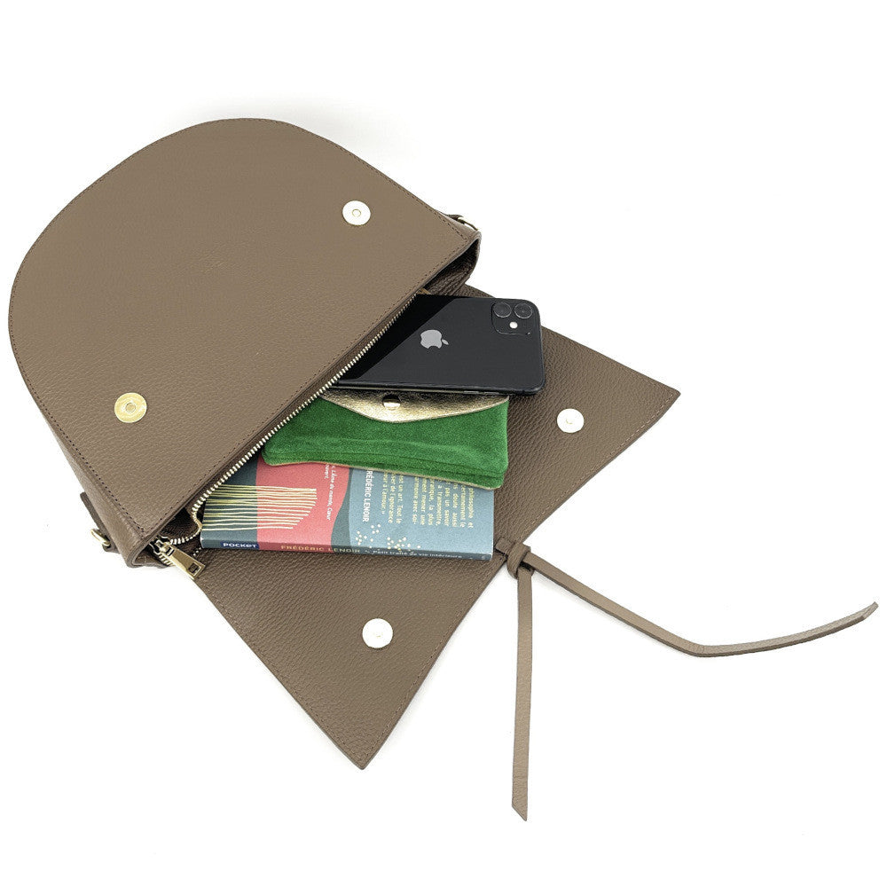 Sac besace en cuir grainé ECLIPSE Taupe foncé