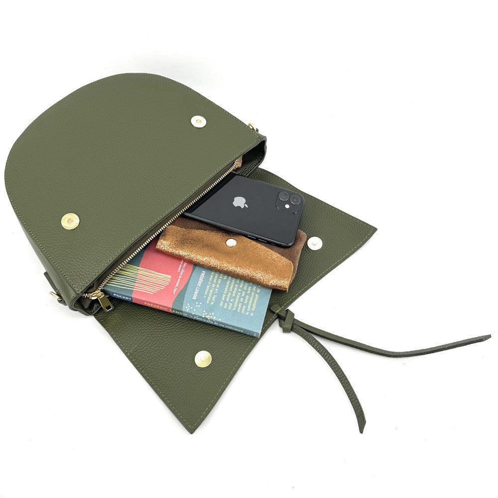 Sac besace en cuir grainé ECLIPSE Vert olive