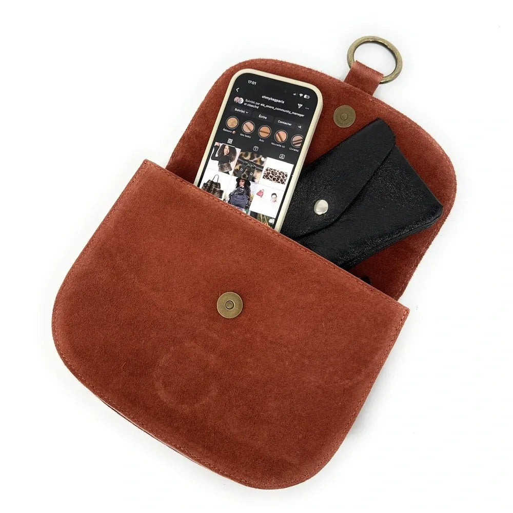 Sac besace en croûte de cuir VELVET Rouge brique
