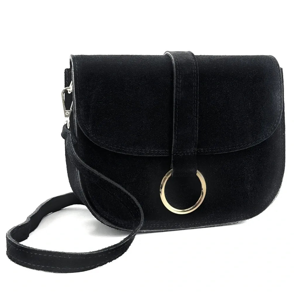 Sac besace en croûte de cuir VELVET Noir