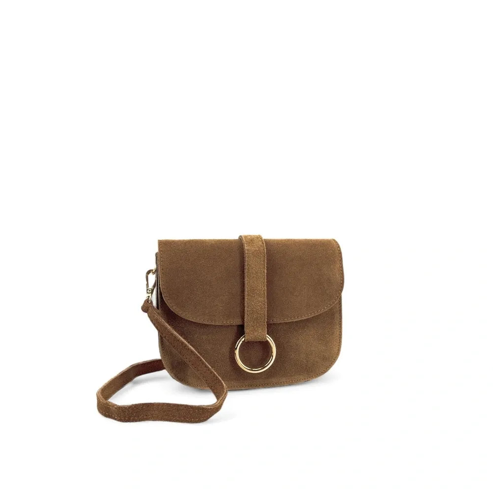 Sac besace en croûte de cuir VELVET Taupe foncé