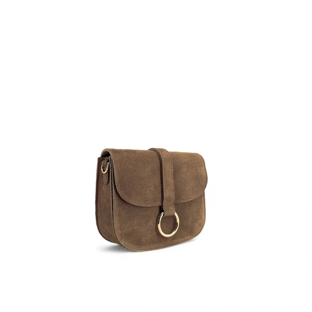 Sac besace en croûte de cuir VELVET Taupe foncé