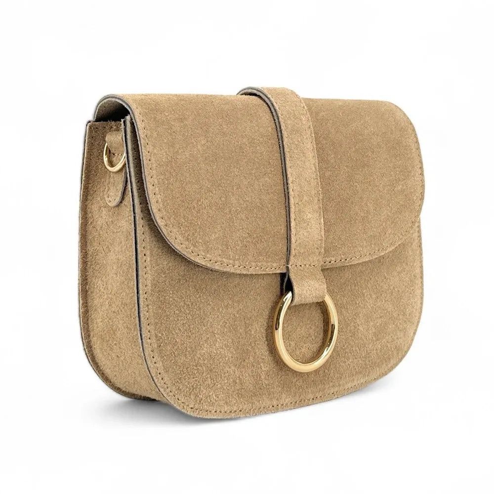 Sac besace en croûte de cuir VELVET Taupe clair