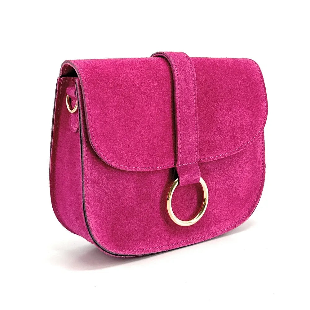 Sac besace en croûte de cuir VELVET Rose fuchsia