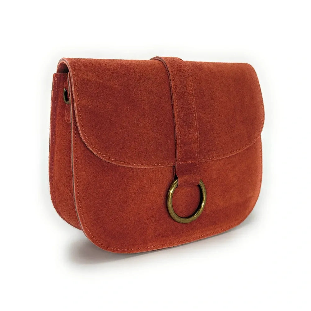Sac besace en croûte de cuir VELVET Rouge brique