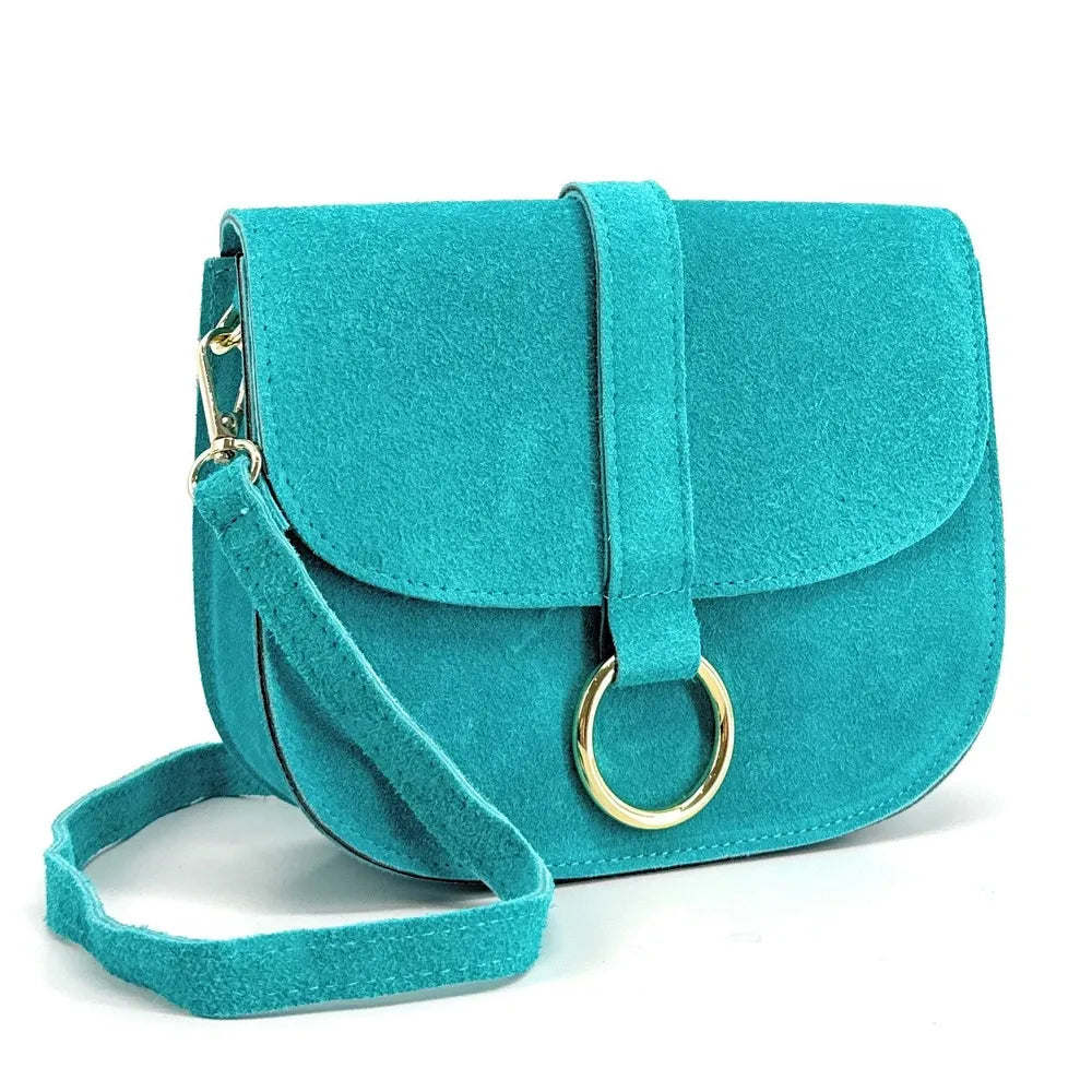 Sac besace en croûte de cuir VELVET Bleu turquoise