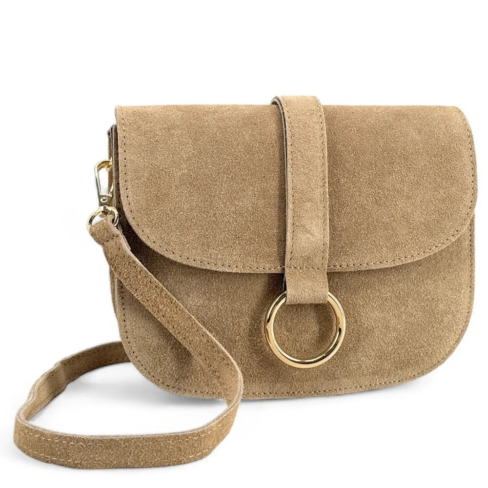 Sac besace en croûte de cuir VELVET Taupe clair