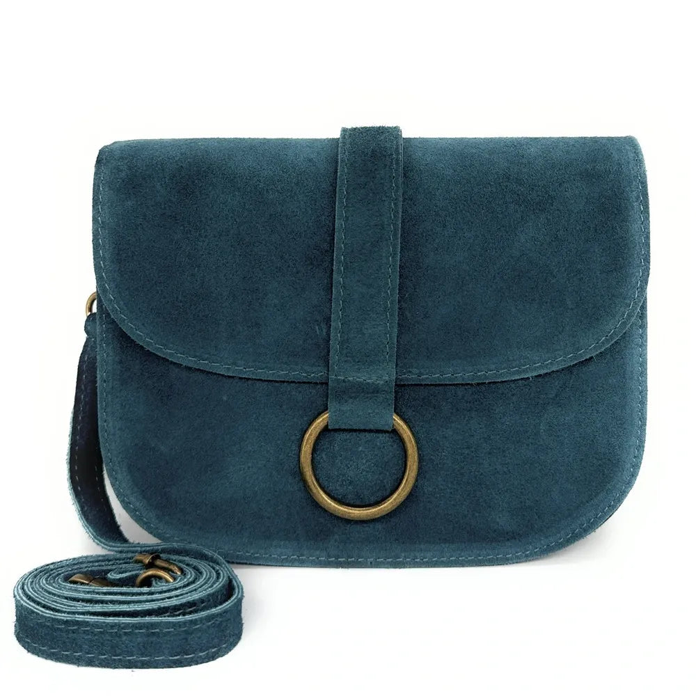 Sac besace en croûte de cuir VELVET Bleu vert canard
