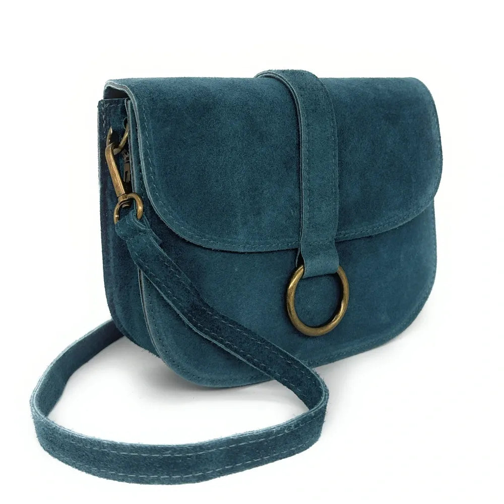 Sac besace en croûte de cuir VELVET Bleu vert canard
