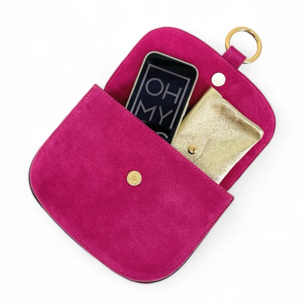 Sac besace en croûte de cuir VELVET Rose fuchsia