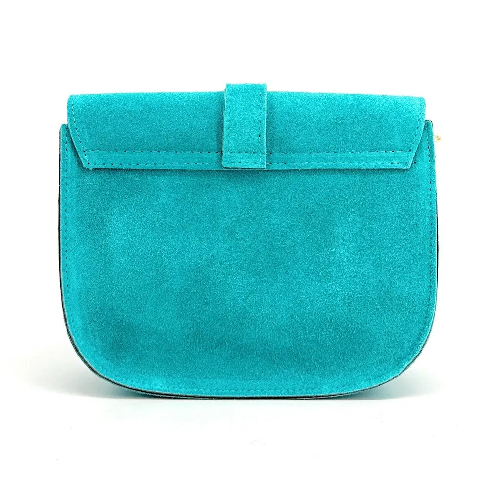 Sac besace en croûte de cuir VELVET Bleu turquoise