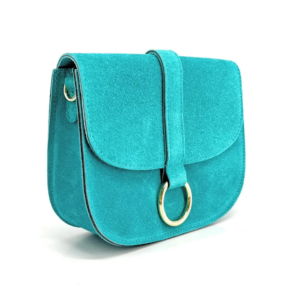 Sac besace en croûte de cuir VELVET Bleu turquoise