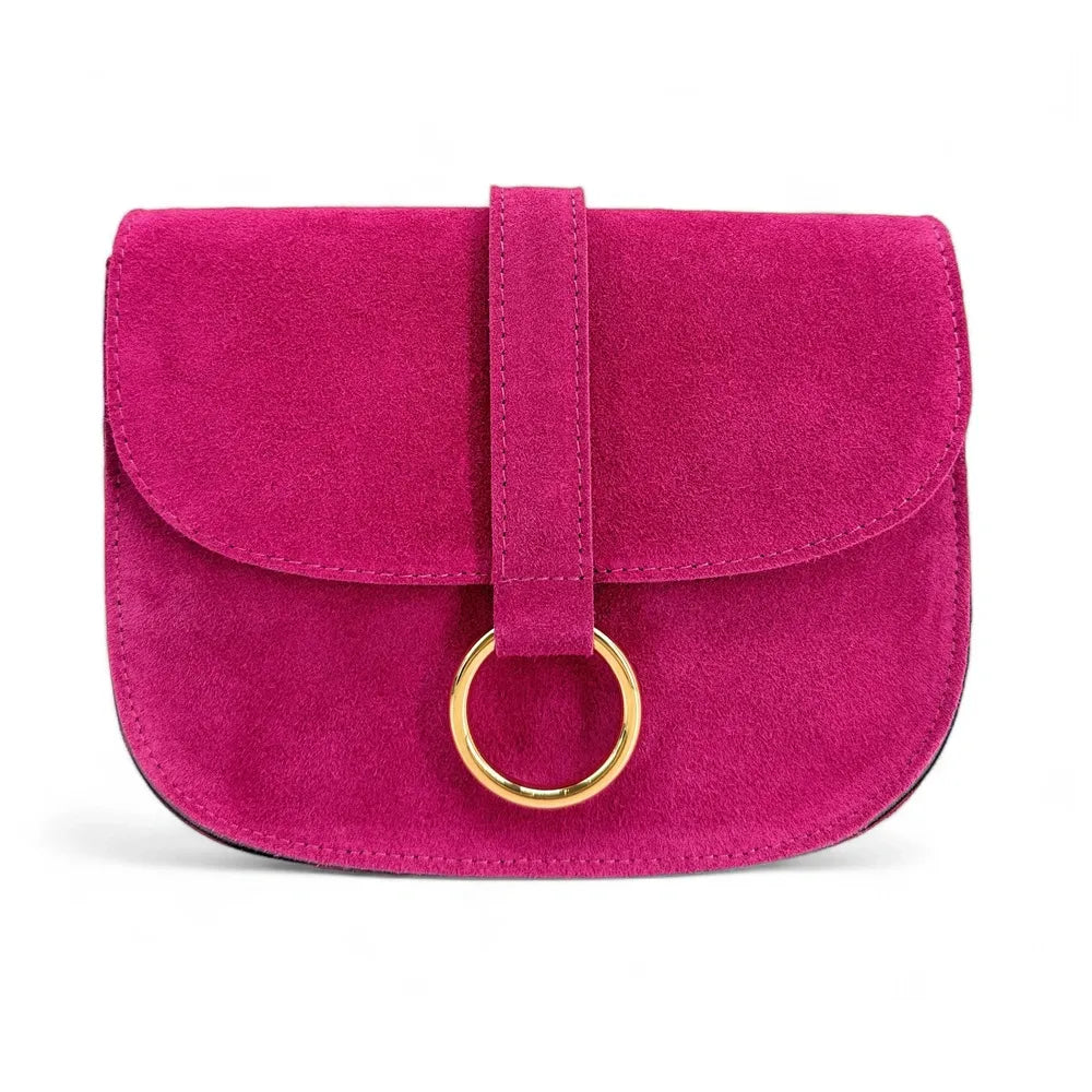Sac besace en croûte de cuir VELVET Rose fuchsia