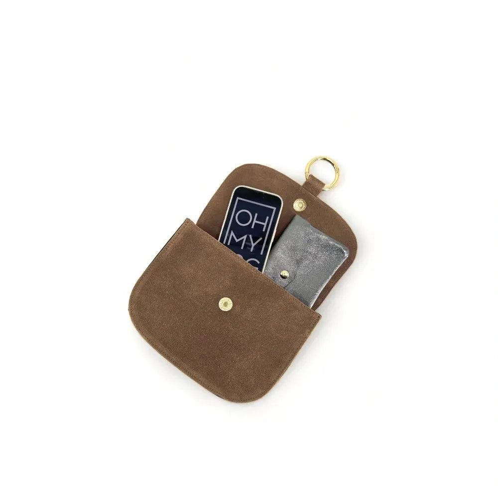 Sac besace en croûte de cuir VELVET Taupe foncé