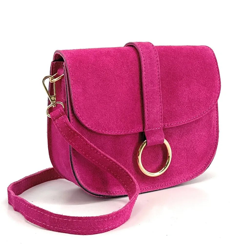 Sac besace en croûte de cuir VELVET Rose fuchsia