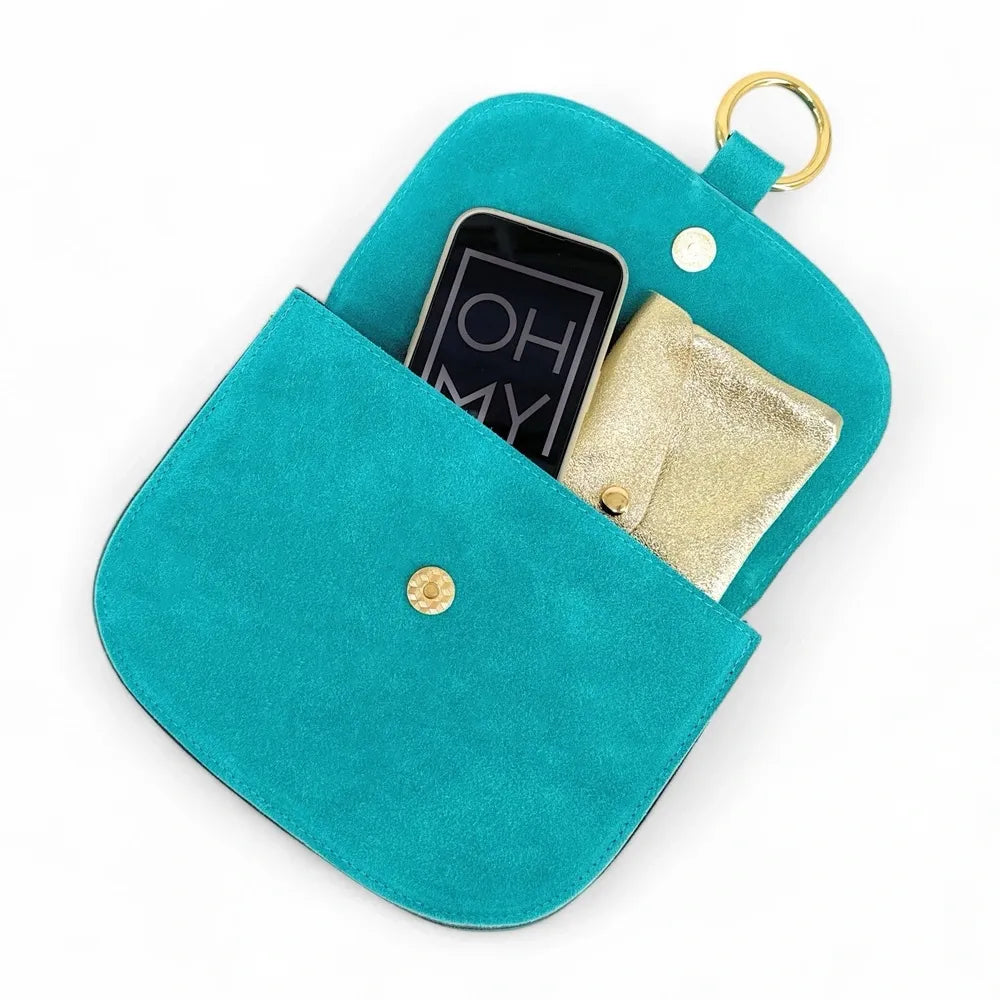 Sac besace en croûte de cuir VELVET Bleu turquoise