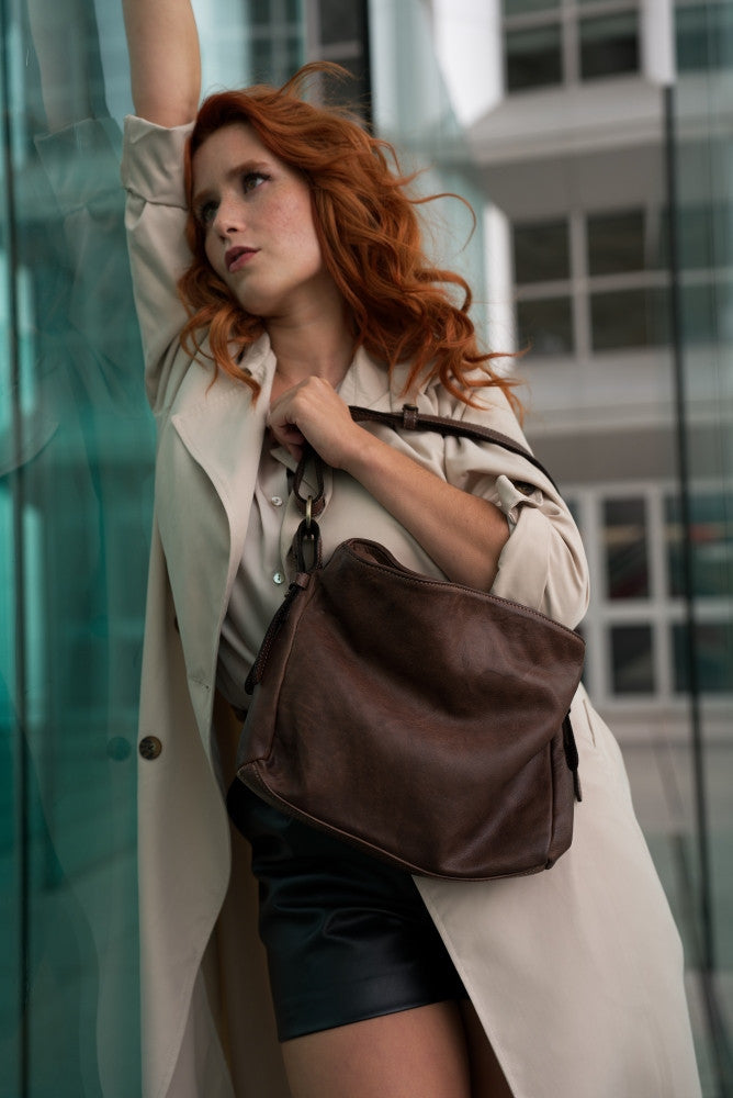 Sac besace en cuir vintage à tannage végétal ANAITIS Chocolat