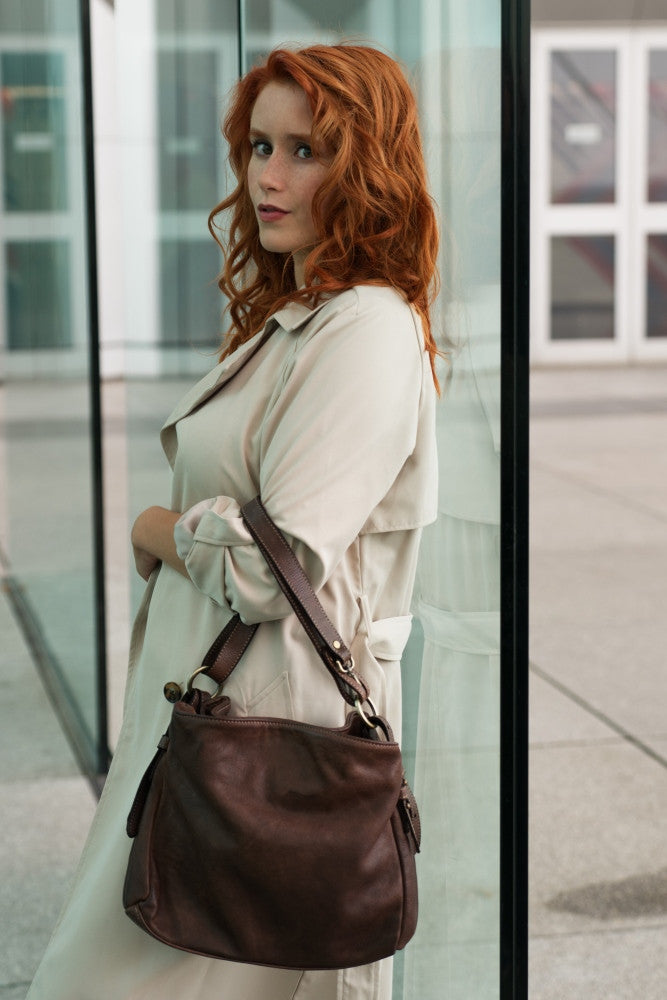 Sac besace en cuir vintage à tannage végétal ANAITIS Chocolat