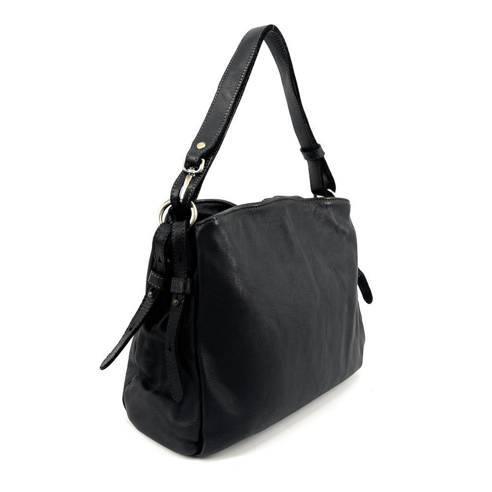 Sac besace en cuir vintage à tannage végétal ANAITIS Noir