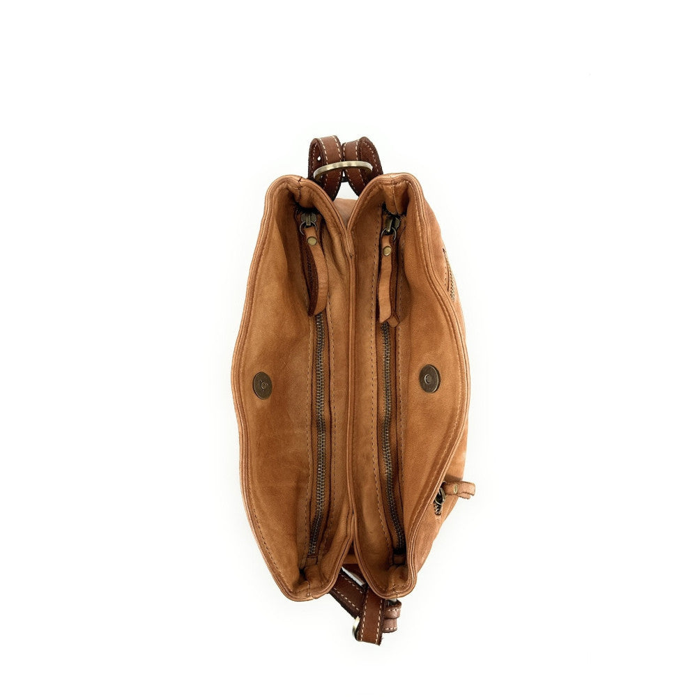 Sac besace en cuir vintage à tannage végétal ANAITIS Camel foncé