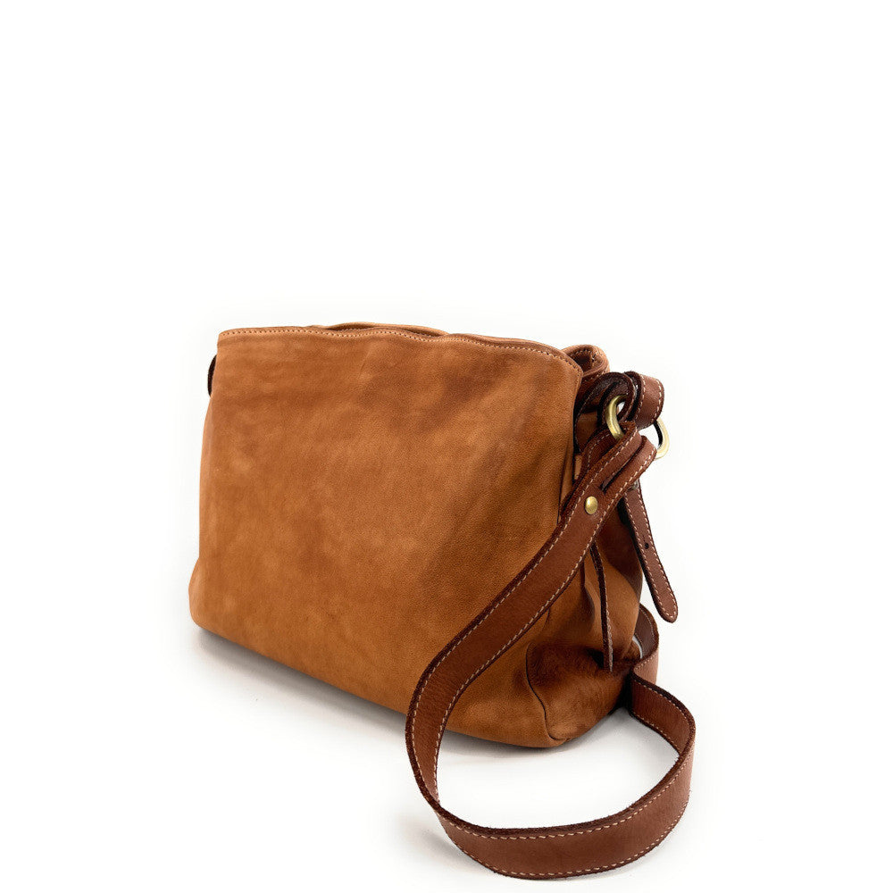 Sac besace en cuir vintage à tannage végétal ANAITIS Camel foncé