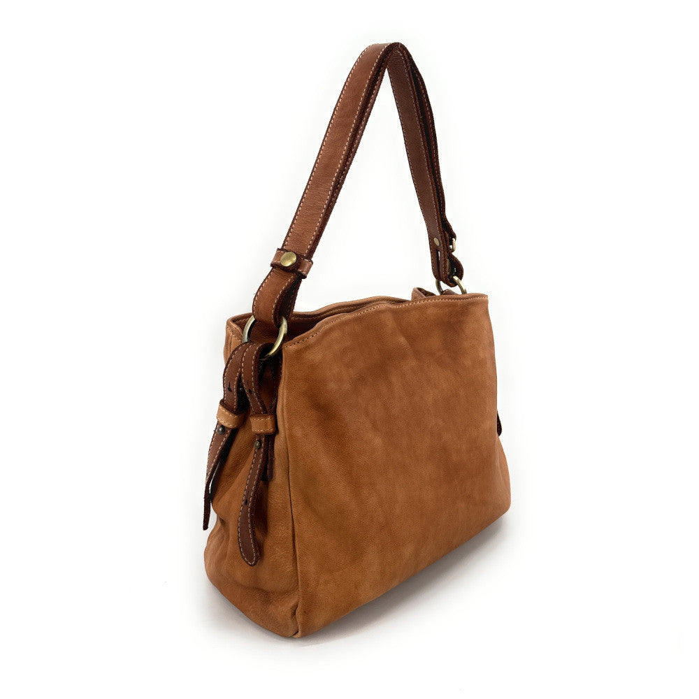 Sac besace en cuir vintage à tannage végétal ANAITIS Camel foncé