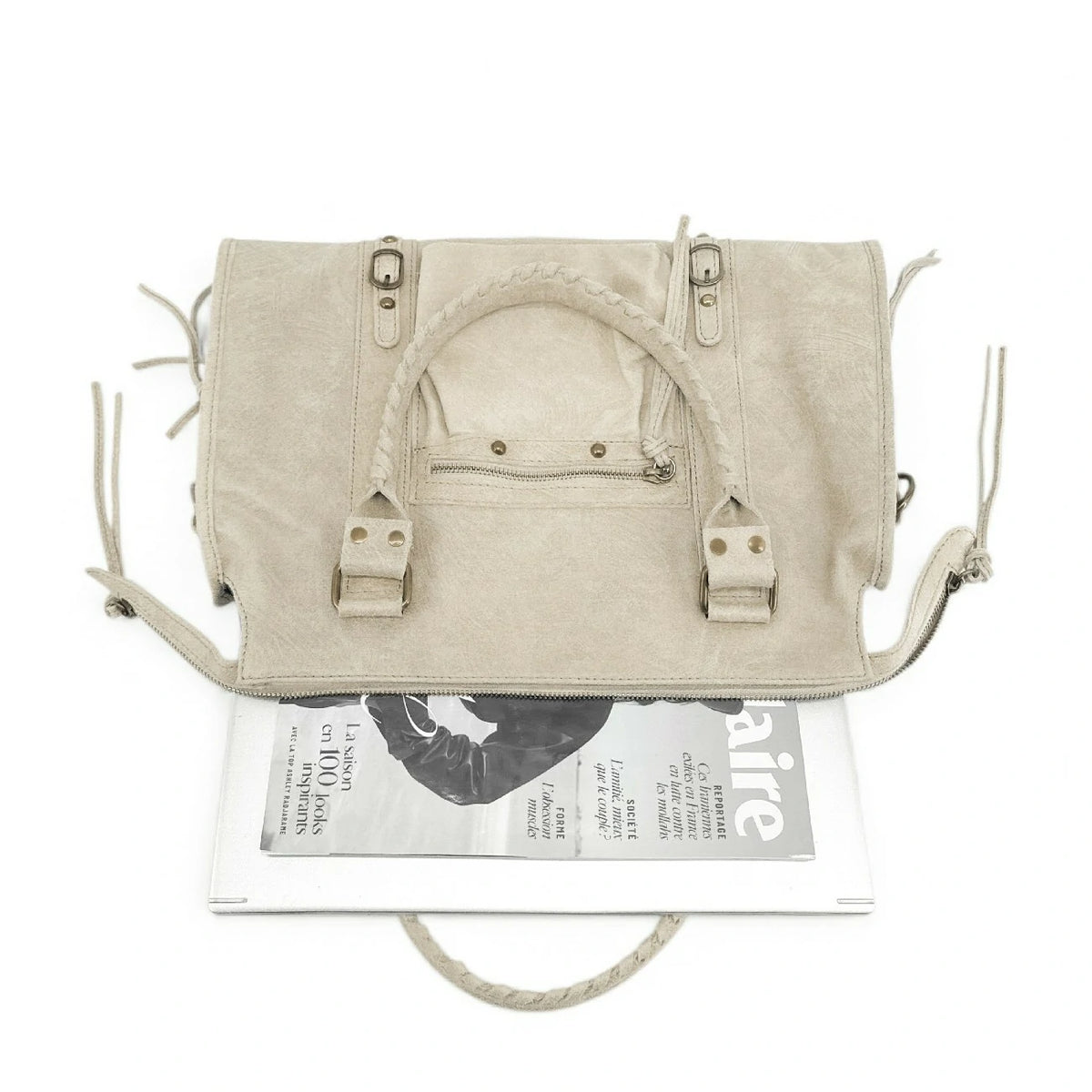 Borsa a mano in pelle spazzolata SANDSTORM Beige crema