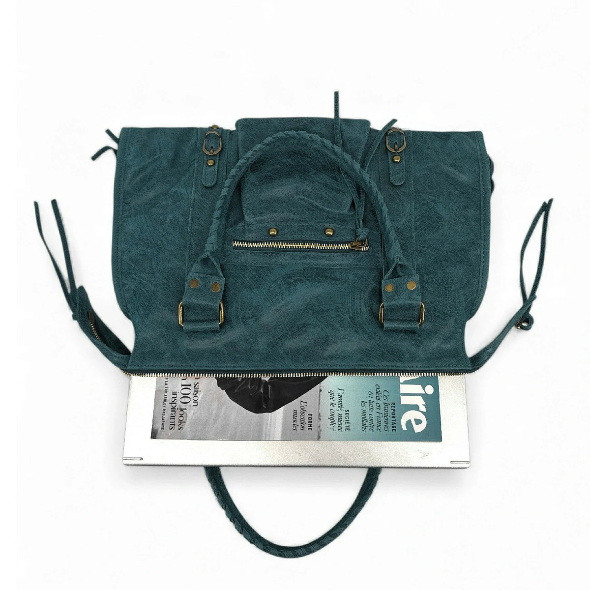 Handtasche aus gebürstetem Leder SANDSTORM Petrolblau