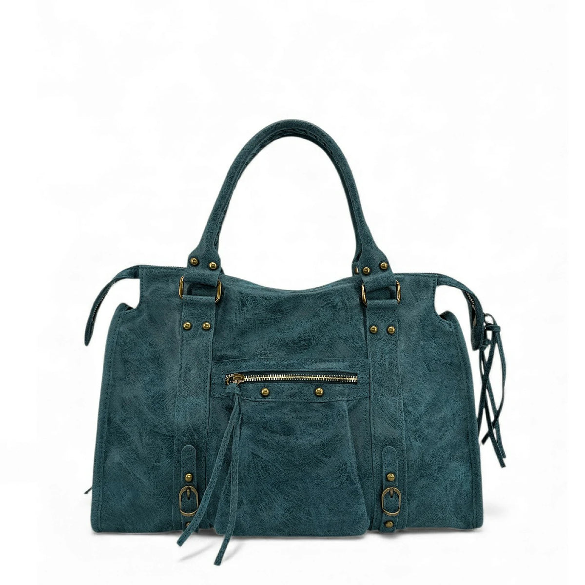Handtasche aus gebürstetem Leder SANDSTORM Petrolblau