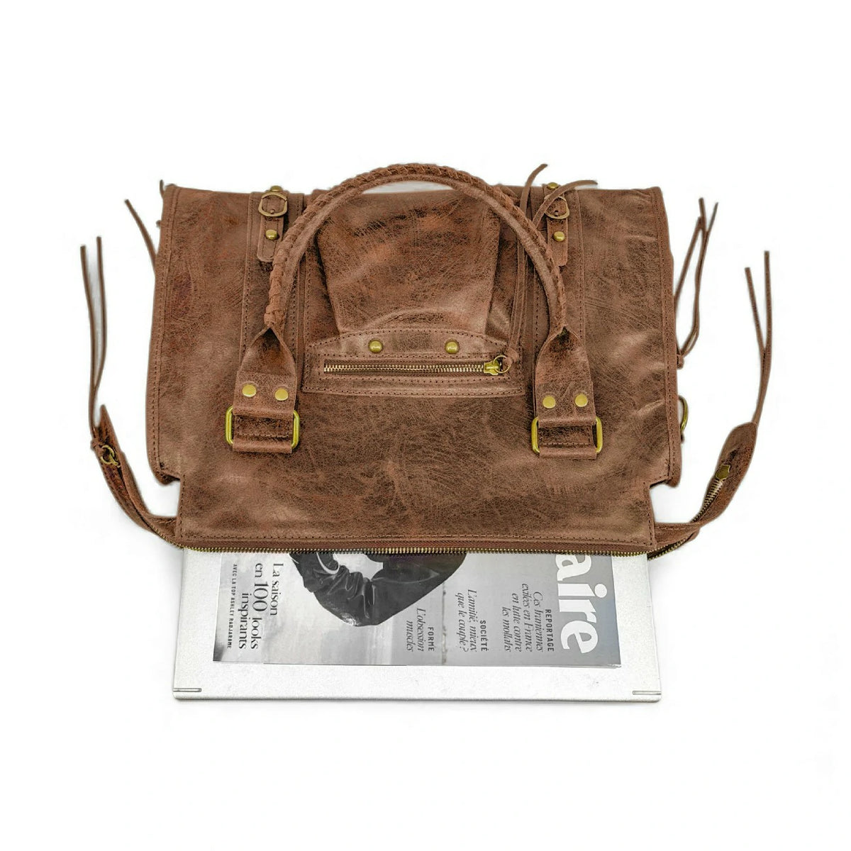 Borsa a mano in pelle spazzolata SANDSTORM Marrone cammello scuro