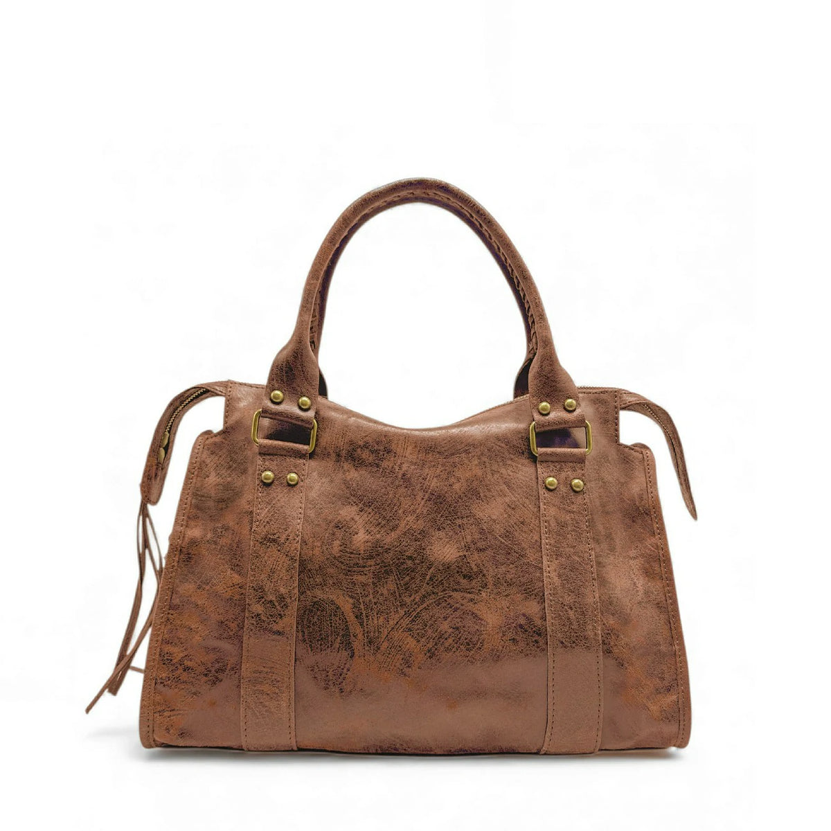 Borsa a mano in pelle spazzolata SANDSTORM Marrone cammello scuro