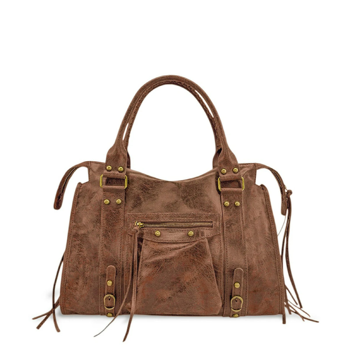 Borsa a mano in pelle spazzolata SANDSTORM Marrone cammello scuro