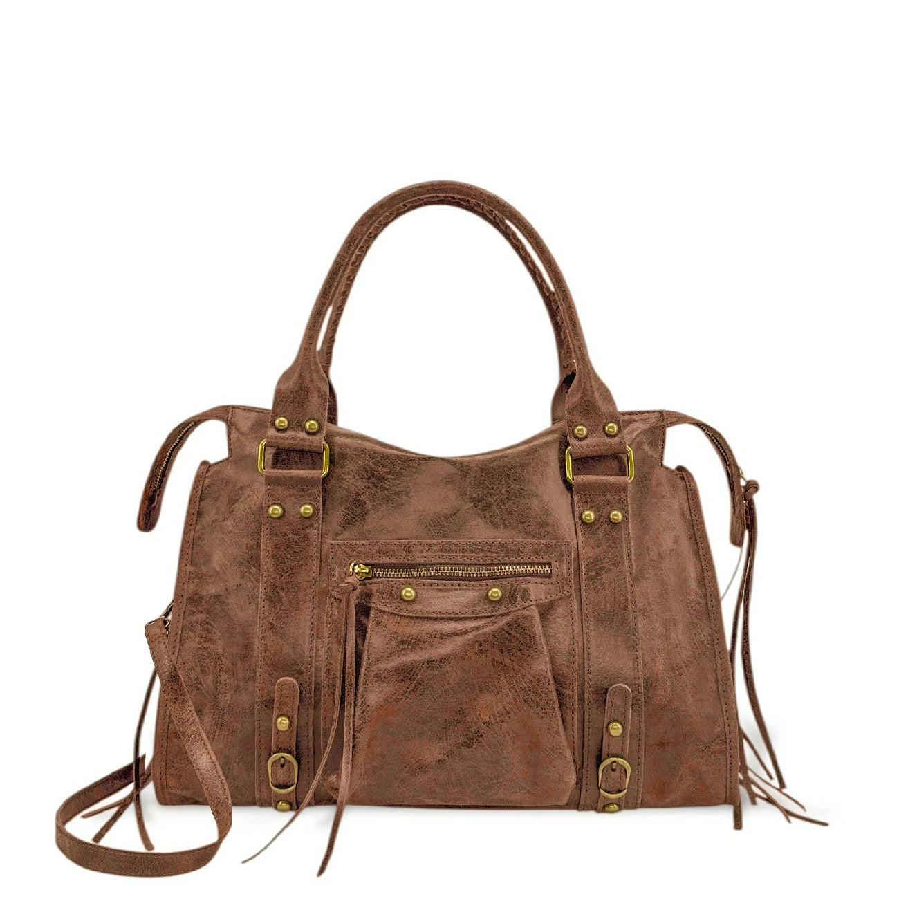 Sac à main en cuir brossé SANDSTORM Camel foncé