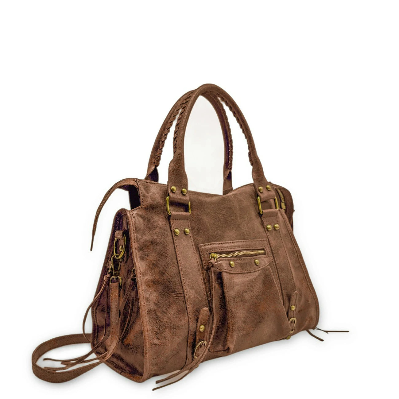 Sac à main en cuir brossé SANDSTORM Camel foncé