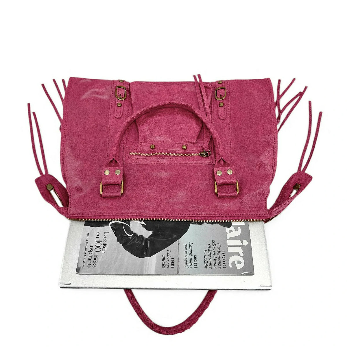 SANDSTORM brushed leather handbag, Fuchsia pink