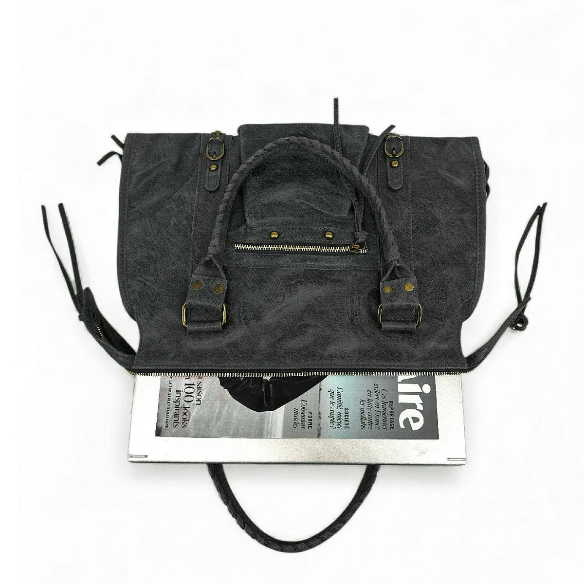 Bolso de mano de piel cepillada SANDSTORM Gris oscuro