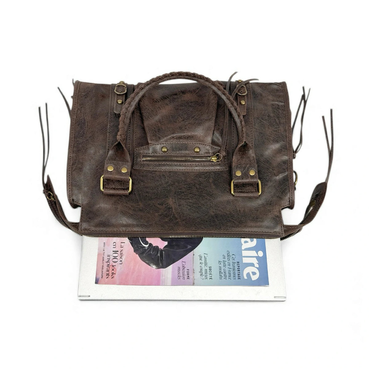 Bolso de mano de piel cepillada SANDSTORM Chocolate