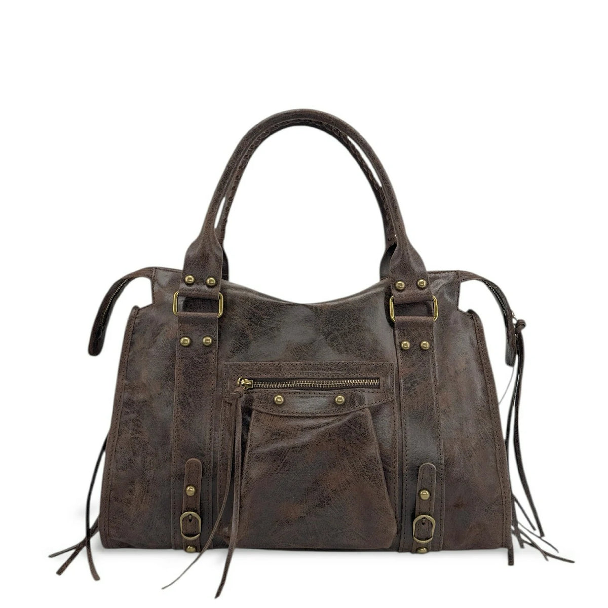 Bolso de mano de piel cepillada SANDSTORM Chocolate