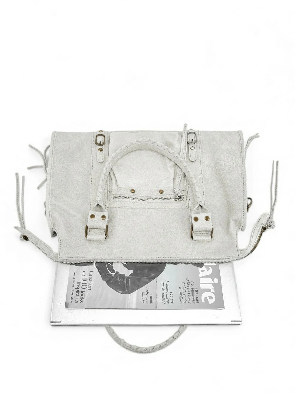 Handtasche aus gebürstetem Leder SANDSTORM Off-White
