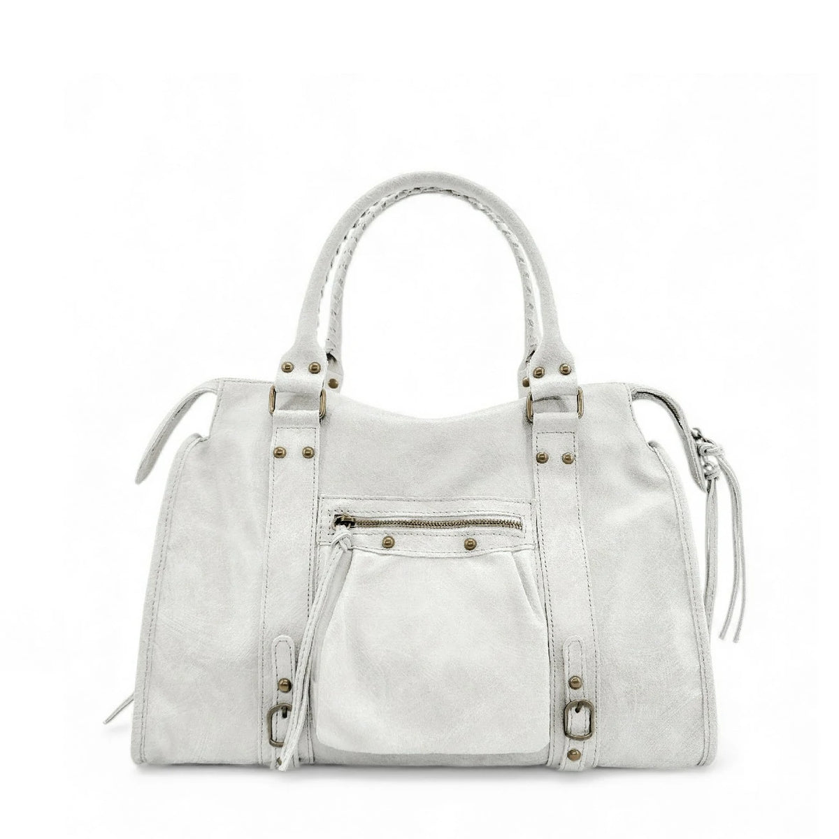 Handtasche aus gebürstetem Leder SANDSTORM Off-White