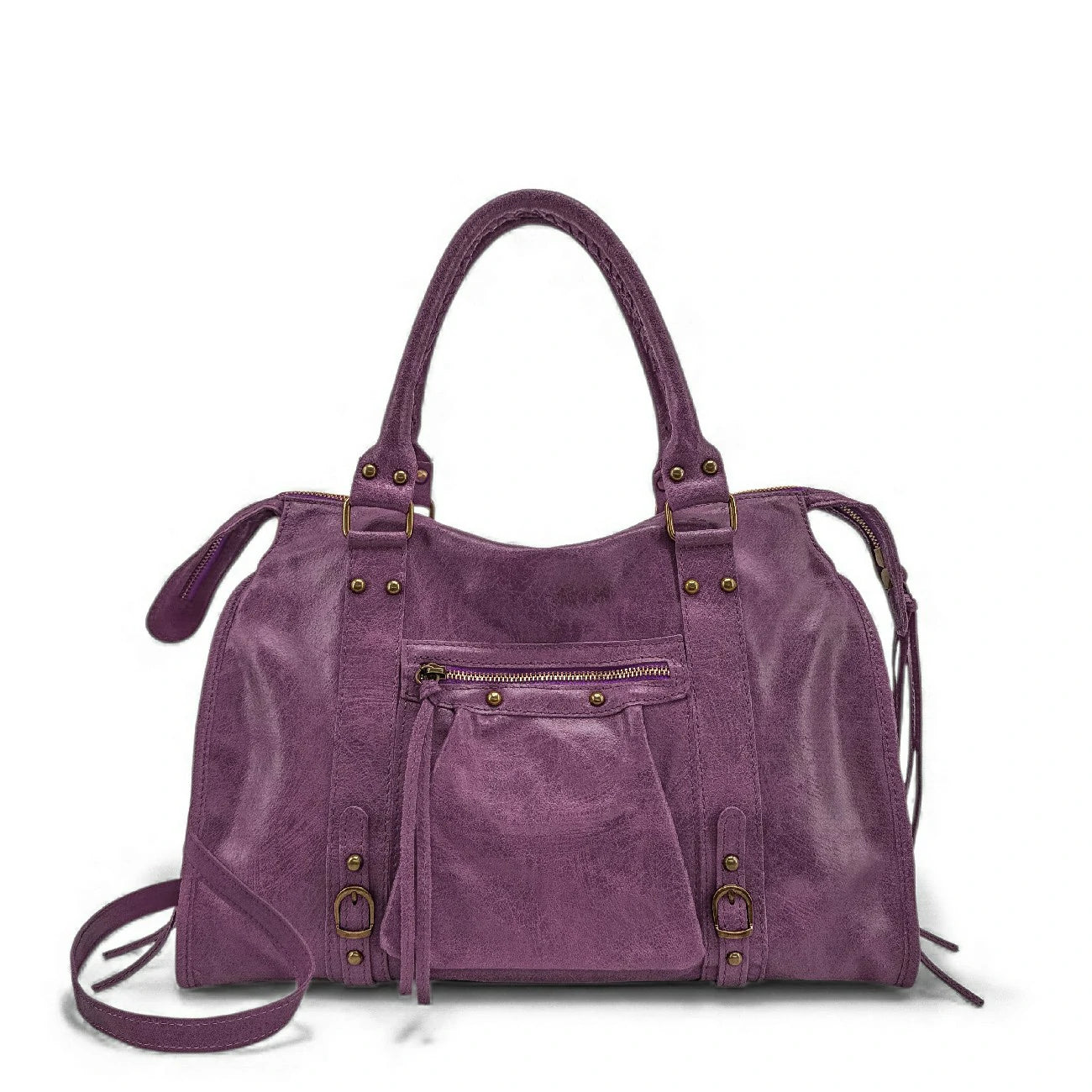 Sac à main en cuir brossé SANDSTORM Prune