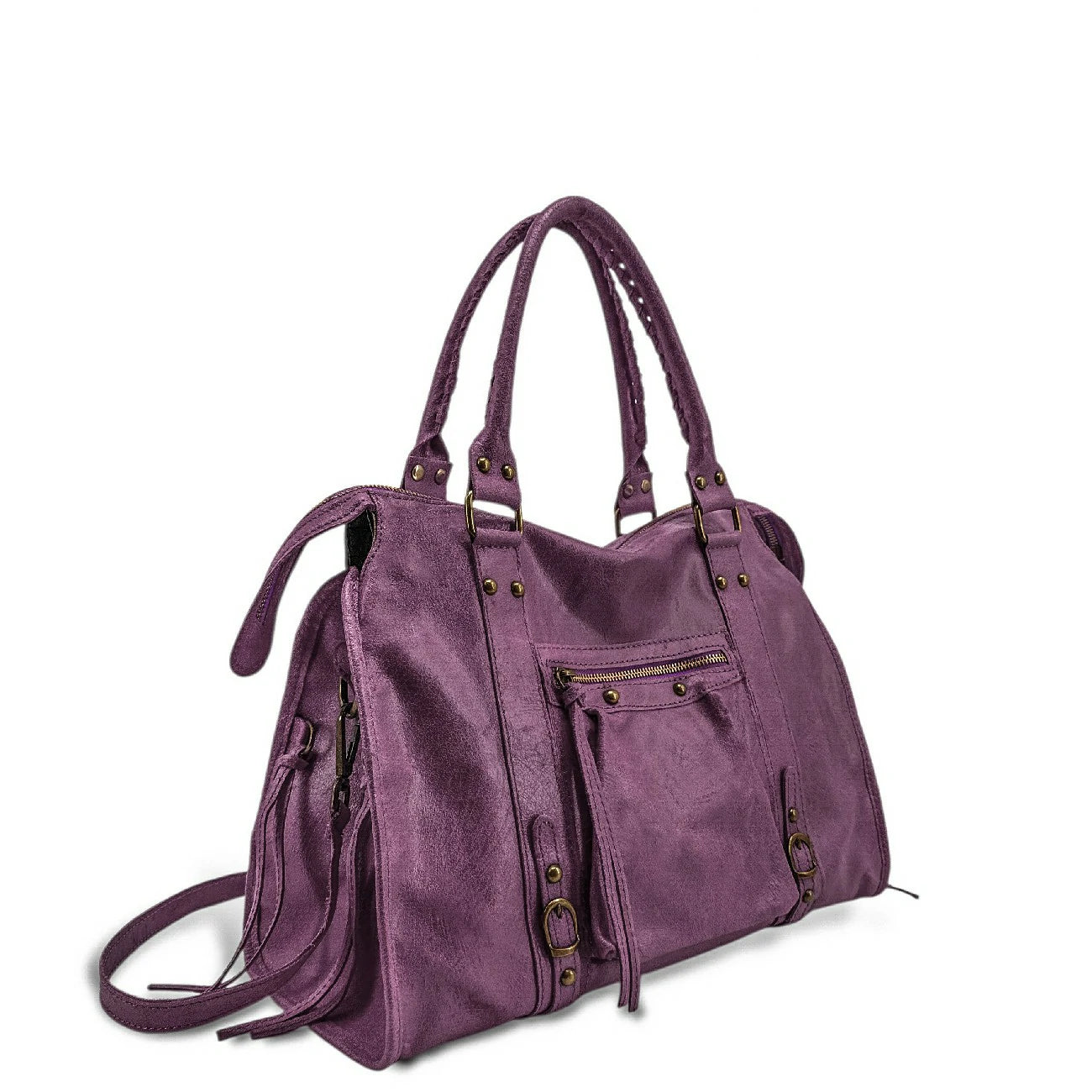 Sac à main en cuir brossé SANDSTORM Prune